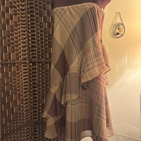 Jessica Asymmetrical Plaid Skirt in Brown and Cream - Picture 3 of 5